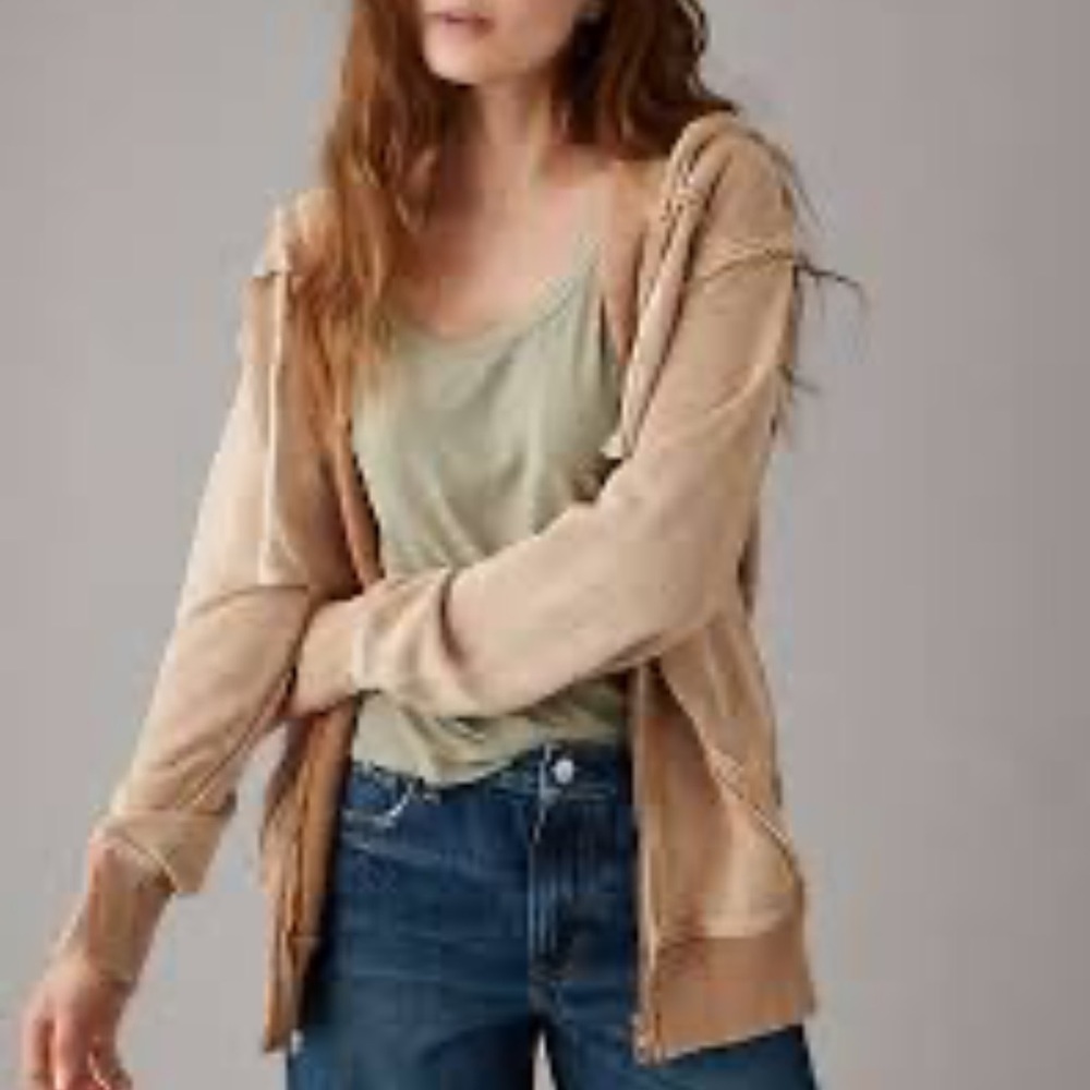 Lived In by American Eagle Terracotta Zip Terry Cloth Hooded Sweatshirt L/XL